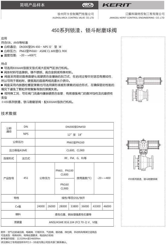 煤化工专用450系列锁渣、锁斗耐磨球阀