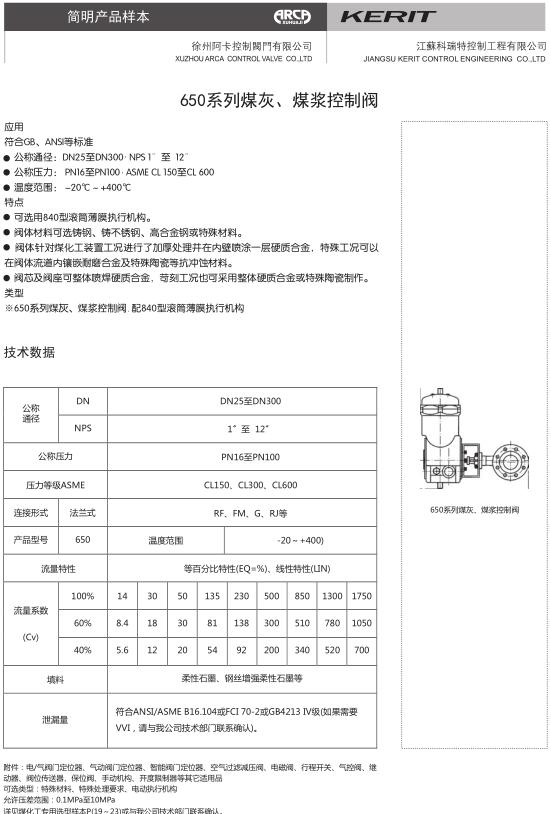 650 series coal ash and coal slurry control valve for coal chemical industry