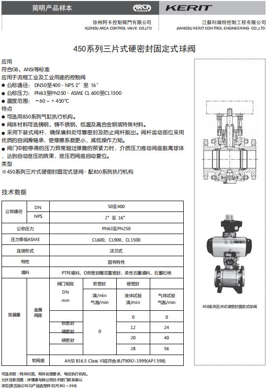 450系列三片式硬密封固定式球阀