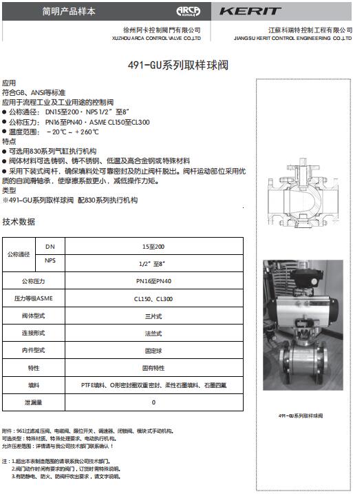 491-GU series sampling ball valve